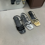 Silver Ladies Shoes with Medium Heels Summer 2023 Roman Style Square Sandals for Women Outdoor Free Shipping Offer H