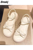 Sandal Med 2023 Women's Espadrilles Platform Clogs Wedge All-Match Heel Shoe Thick Girls Medium New Retro Gladiator
