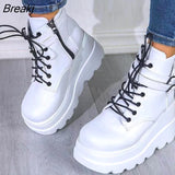 Fashion High Platform Boots Leather High Wedges Ankle Boots Women 2023 New Female Punk Style High Heels Shoes for