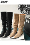 Winter New Women's Boots Fashionable Sexy Pointed Toe Folds Catwalk Long Tube Thick Heel High-heeled