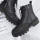 Men Boots PU Leather Warm Ankle Booties Autumn Winter High Top Waterproof Motorcycle Boots Side Zipper Platform Shoes