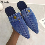 Versatile Personality Womens Slippers Denim Round Toe Flat Shoes Female 2023 New Beach Shoes Sandals Women
