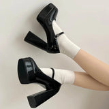 High Heels Mary Jane Shoes Women 2024 Patent Leather Platform Pumps Woman Elegant Solid Office Heels Thick-Heeled