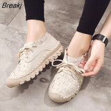 New Women's Handmade Shoes Genuine Leather Flat Lacing Mother Shoes Woman Loafers Soft Single Casual Flats Shoes