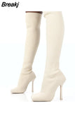 Women's Over Knee High Boots Winter 2023 New Thigh Socks Boots Knit Heels Warm Sexy Stilettos Autumn Square Toe Over Knee
