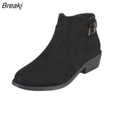 Boots Women black Nubuck Leather Boot Ladies Fashion Autumn Winter Chunky Heels Zipper Buckle Strap Boots