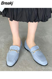 Women Slip on Loafer Flat Shoes Chain Autumn Fashion British Metal Buckle Flat Shoes Round Toe Green Casual