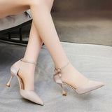 Solid Color High Heels Women's 2023 Summer New Girl Net Red Sexy One Word Buckle Casual Comfortable Shoes