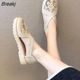 Flower Hollow Women Shoes Slip-on Casual Female Sneakers Flats Round Toe Slip on New Summer Leisure Sweet