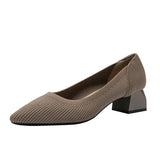Women's Pointed High Heels Knit Breathable Comfortable Shallow Anti-skid Work Shoes Fashionable and Beautiful Square Heel