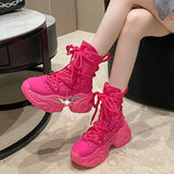 White Chunky Platform Motorcycle Boots Woman Thick Bottom Punk Gothic Shoes Woman 2023 Fashion Lace Up Ankle