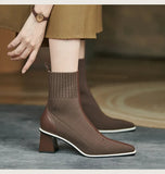 Ankle Boots Women 2023 Autumn Winter Retro Knitted Elastic Stockings Thick Heel Ankle Boots Pointed Thin Ankle