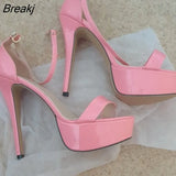 Women Sandals Sexy Crystal Flash Open Toes 14cm Supper High Heels Patent Leather Nighclub Platform Party Red Wedding