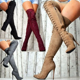Boots Thin Heels Zip Super High Heel Over-the-Knee Boots Cross-tied Hot Sale Sexy Elegant Woman Shoes Coturno
