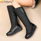 35~44 Winter Women Snow Boots Knee High Warm Plush Star Crystal Waterproof Platform Shoes PU Patchwork Down Cloth