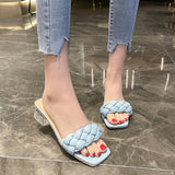 New Square Heel Slippers Women Rope Plaid Open Toe Women Outdoor Slippers Mujer Elegant Shoes Sandels for Women Summer