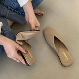 Half Drag Slippers Square Toe Sandals 2023 Spring/Summer Outside Wear Casual Soft Bottom Mules Low Heel Sapatos