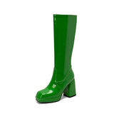 Gold Knee High Boots Women 2023 Four Seasons 10cm Chunky Heels Shoes Square Toes Long Booties Big Size 48 Botas