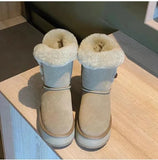 Thickened Velvet Women's Snow Boots Round Toe Mid-heeled Ankle Boots Solid Color Casual and Comfortable Women's