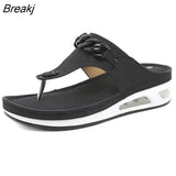 Summer Shoes Women Wedges Sandals Summer Holiday Shoes Flip Flops Wedge Heel 4cm Blue Black Plus Size 42