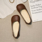 Grandma Shoes Women's Summer 2024 New Flat-Soled Shallow Single Shoes Retro Mango Head Bean Shoes Low-Heeled Leather