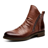 Men's PU Leather Chelsea Boots Fashion High-top Tassel Zip Shoes Spring Autumn Ankle Boots for Men Comfort Plus Size
