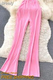 Casual Women Long Pants 2023 Ins Fashion Summer Flare Pants High Elastic Waist Slim Stretch Full Length Female