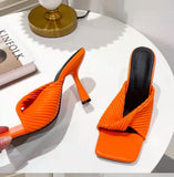 Open Toe Thin High Heel Slippers Women Candy Color Designer Ladies Shoes Sexy Formal Party Shoes Feminine Big