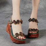 Summer New Fashion Sandals Women's Handmade Leather Flower Ethnic Style Ladies Single Shoes Summer Sandals 35-39