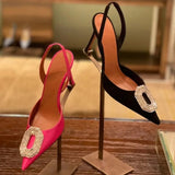 Rose Red Women Pumps Thin Heels Pointed Toe Super High Buckle Strap Ladies Dress Shoes Sandals Women