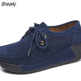 Women Flats Platform Shoes Suede Leather Lace up women Moccasins Creepers slipony Female Casual Summer Shoes Ladies