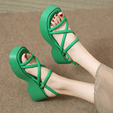 Women's Summer Chunky Platform Sandals Fashion Cross Strap Gladiator Shoes Woman Thick Bottom Wedge Heel Sandals for Women