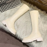 Women Thigh High Boots Women Casual Plush Knee Boots Brand Designer Zip Ladies Leather Long Boots White Mujer Shoes