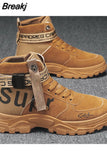 Men Boots Waterproof Warm Fur Snow Boots Men Outdoor Work Casual Shoes Military Combat Rubber Ankle Fashion Letter