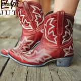 Botas Mujer Faux Leather Cowboy Ankle Boots for Women Wedge High Heel Boots Snake Print Western Cowgirl Boots