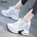 Women's Shoes 2023 New Autumn Wedge Platform Lace Up Casual Sneakers Fashion High Heels Breathable Comfortable Sport