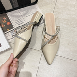 Women's New Summer Mules Slippers Sandals Female Fashion Rhinestones Pointed Square Heel Outside Slippers Zapatillas