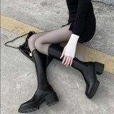Women's Boots Fashion Square Toe Knee-length Boot Elastic And Comfortable Thick-soled Black Keep Warm Stretch Ladies