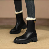 Women Fashion Zippers Ankle Boots Lady Winter Soft Leather Warm Booties 35-41 Square Low Heels