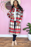 Elegant Office Lady Button Long Top Women Turndown Collar Long Sleeve Loose Jacket Fall Winter Plaid Print Coat