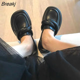 New Black Platform Women Loafers Fashion Round Toe Chunky Heels Retro Flat Shoes Female Slip on Casual Dress Women