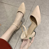 Sandals 2023 Summer Large Size Women's Low Medium Heel Dress Shoes White Buckle Strap Heels Female Beige New Fashion