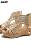 New Fashion Wedge Sandals Women Summer Shoes Elegant Ladies Rome Hollow Out Sandals Female Sandalias Black Wedge