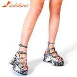 Women's Platform Sandals Wedges Heels High Heel Shoes Gray Snake Veins Leisure Footwear Chunky Heels Comfy Women