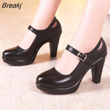 Big Size 33-43 Block Heel Platform Shoes Women Pumps 2022 Black Mary Jane Shoes Woman High Heels Office Leather
