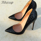 Black Croc-Effect Women Sexy Evening Party High Heels Slip On Pointed Toe Fashion Pumps Ladies Designer Shoes Plus