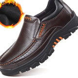 Leather Shoes Men Winter Shoes Warm Plush Cow Leather Men Casual Shoes Male Footwear Black Brown Male Loafers