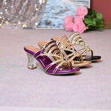 Drill Sandals Summer New Women's Sandals Middle Heel Fashion Crystal Thick Heels High Heels Wear Women's Slippers