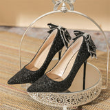 Bowknot Pumps Women New Silver Bling Sequins Wedding Party Shoes Woman Luxury Bling Upper Dress Heels Party