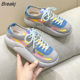Mixed Colors Trainers Women's Vulcanized Shoes 2023 Fashion Platform Dad Sneakers Breathable Female Outdoor Casual